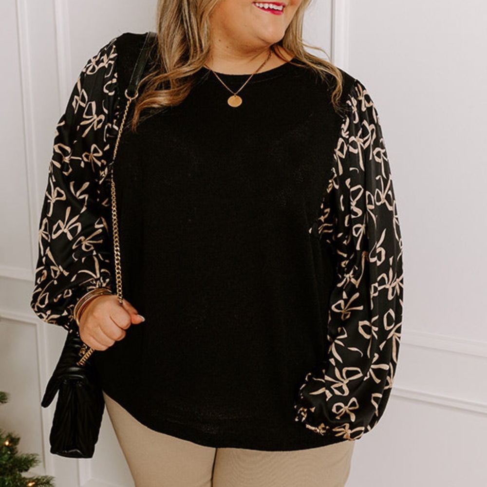 Angel Black Top with Gold Patterned Sleeves